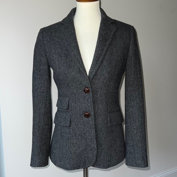 J.Crew Jacket/Blazer Size 2 Black/White/Gray w/ Leather Buttons - Picture 1 of 16
